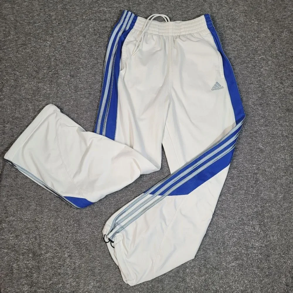 Vtg Adidas Pants Men Size S  White Blue Shiny Warmup Striped Y2K